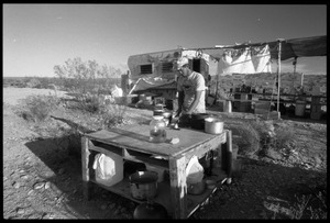 Preparing a meal at the Nevada Test Site peace encampment