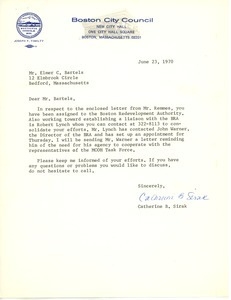 Letter from Catherine B. Sirak to Elmer C. Bartels