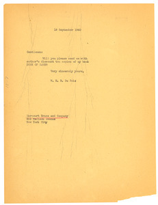 Letter from W. E. B. Du Bois to Harcourt, Brace and Company