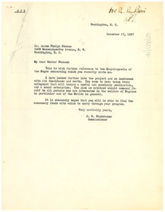 Letter from J. W. Studebaker to Anson Phelps Stokes