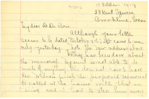 Letter from Nadine F. Wright to W. E. B. Du Bois