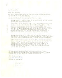 Letter from Charlotte Pomerantz to W. E. B. Du Bois