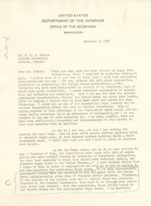 Letter from the U. S. Department of the Interior to W. E. B. Du Bois