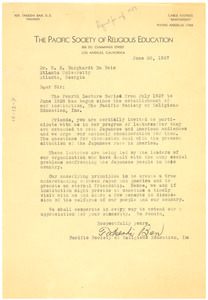 Letter from Pacific Society of Religious Education to W. E. B. Du Bois