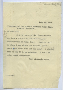 Letter from W. E. B. Du Bois to Lincoln Daily Star