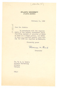 Memorandum from Atlanta University to W. E. B. Du Bois