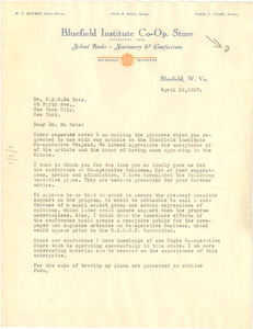 Letter from Bluefield Institute Co-op Store to W. E. B. Du Bois