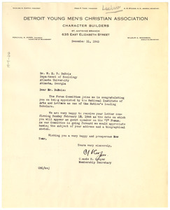 Letter from Detroit Young Men's Christian Association to W. E. B. Du Bois
