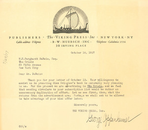Letter from Viking Press to W. E. B. Du Bois