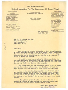 Letter from N.A.A.C.P. Des Moines Branch to W. E. B. Du Bois