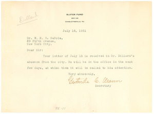 Letter from Gertrude C. Mann to W. E. B. Du Bois