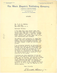Letter from Roscoe Dungee to W. E. B. Du Bois