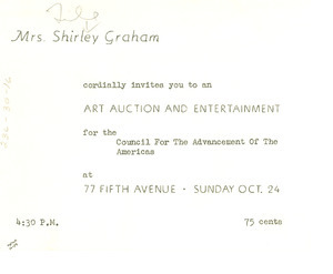 Invitation from Shirley Graham to unidentified correspondent