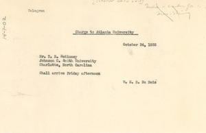 Telegram from W. E. B. Du Bois to T. E. McKinney
