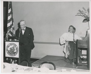 Bruce F. Barton speaking at Thanksgiving party