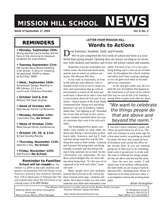 Mission Hill School newsletter, September 17, 2004