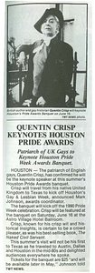 Quentin Crisp Keynotes Houston Pride Awards