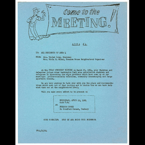 Memorandum from Violet Long and Viola F. Minor to Area 4 residents concerning meeting to be held April 22, 1964