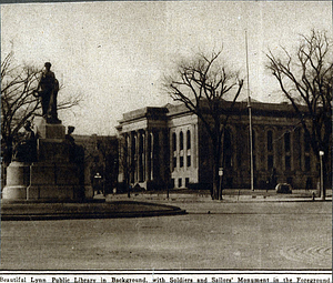 Public library, showing Soldiers and Sailors Monument in the foreground