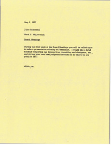 Memorandum from Mark H. McCormack to Jules Rosenthal