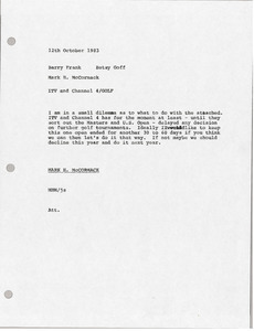 Memorandum from Mark H. McCormack to Barry Frank and Betsy Goff