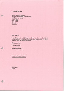 Letter from Mark H. McCormack to David Gilmore