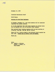 Memorandum from David Hunter to the Cleveland Secretarial Staff