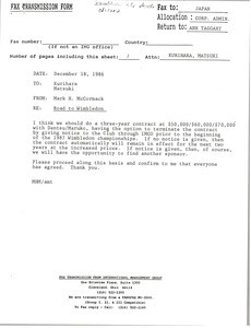 Fax from Mark H. McCormack to Hiroshi Kurihara