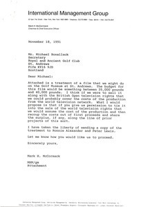 Letter from Mark H. McCormack to Michael Bonallack