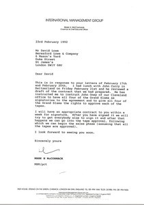 Letter from Mark H. McCormack to David Lowe