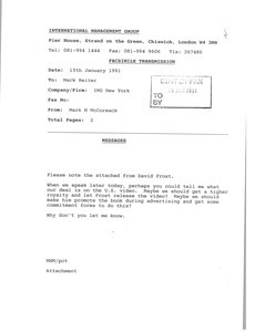 Fax from Mark H. McCormack to Mark Reiter