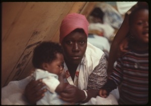 Mother and children inside a tent at the Resurrection City encampment