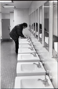 Richard Safft in bathroom at JFK airport