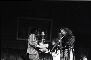 Jethro Tull in concert at the Springfield Civic Center: Jeffrey Hammond (bass) and Ian Anderson (flute)