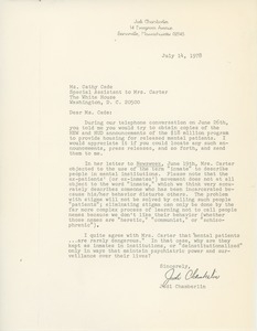 Letter from Judi Chamberlin to Cathy Cade