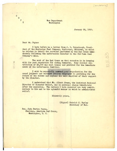 Letter from Patrick J. Hurley to the American Red Cross