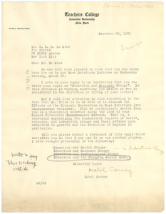 Letter from Columbia University Teachers College to W. E. B. Du Bois