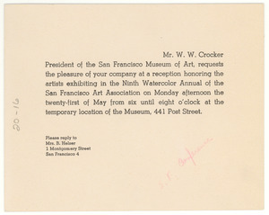 Invitation from San Francisco Museum of Art to W. E. B. Du Bois