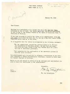 Circular letter from Citizens Committee to Defend Representative Government to W. E. B. Du Bois
