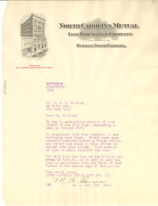 Letter from North Carolina Mutual Life Insurance Company to W. E. B. Du Bois