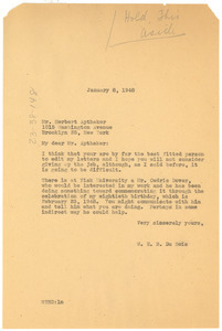 Letter from W. E. B. Du Bois to Herbert Aptheker