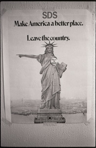 Young Americans for Freedom (YAF) office: poster lampooning SDS: "Make America a better place -- leave the country"