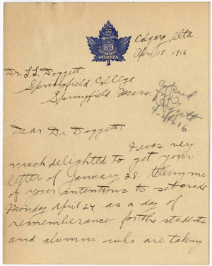 Letter from Duncan A. MacRae to Laurence L. Doggett (April 16,1916)