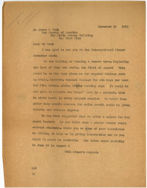 Letter from Laurence L. Doggett to James E. West (November 16, 1916)