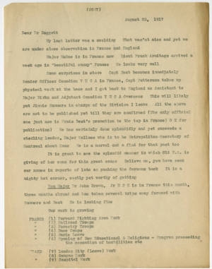 Transcribed letter from Frank B. Wilson to Laurence L. Doggett (August 23, 1917)