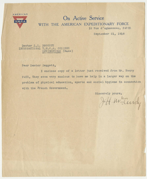 Letter from James H. McCurdy to Laurence L. Doggett (September 21, 1918)