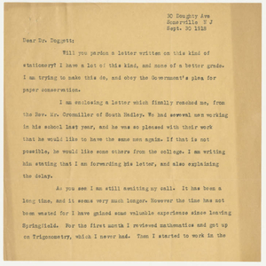 Letter from Earl F. Zinn to Laurence L. Doggett (September 30, 1918)