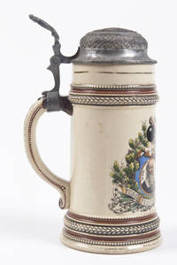 A pottery stein with Father Jahn, 4F shield and a Hammer Throw player.
