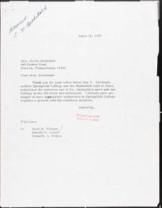 Letter to Archibald from President Locklin (April 15, 1975)