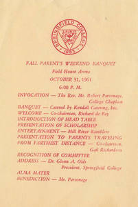 1964 Parent's Weekend Banquet Program